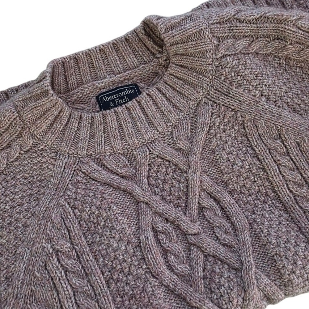 Abercrombie Fitch Cable Knit Sweater Women XL Pink Tan Marl Chunky Sweater